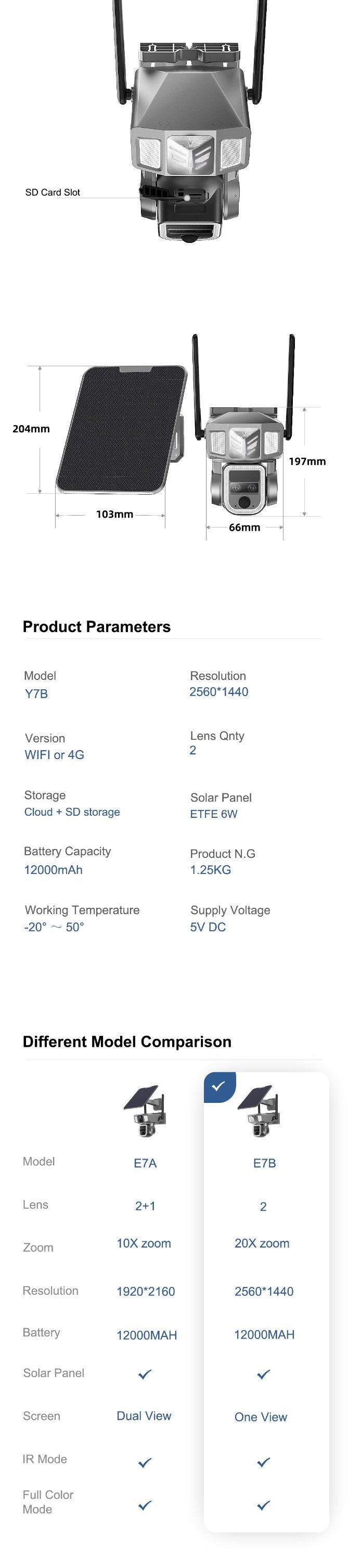 ELE-E7B（Wi-Fi vision）   2K Solar&Battery Continuous Zoom Camera