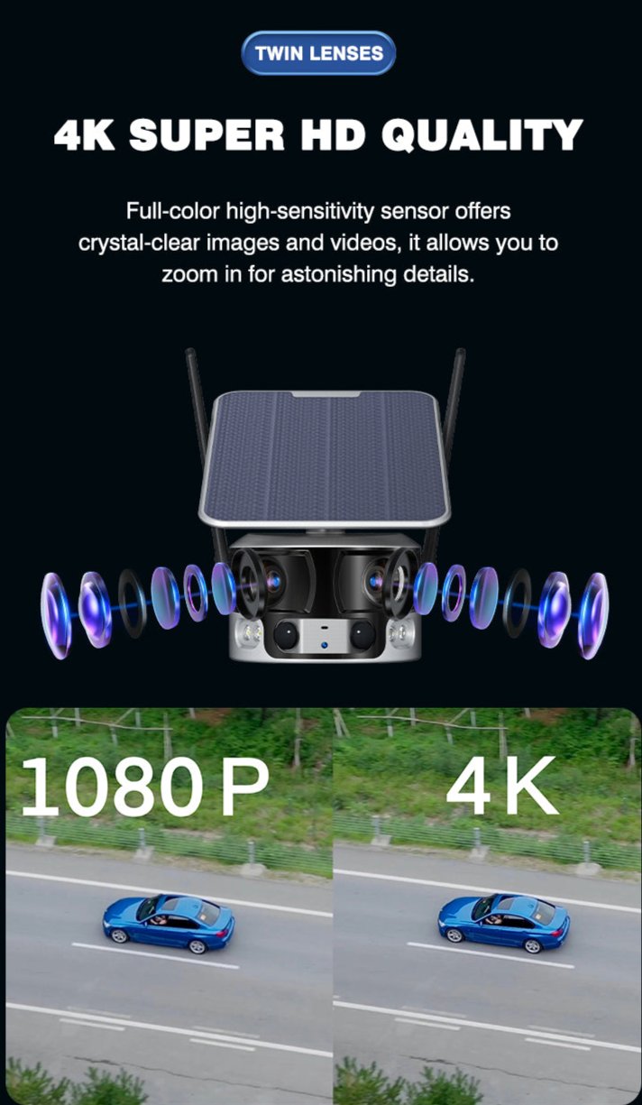 ELE- E6（4G vision） 4K Solar&Battery Dual-lens Ultra Wide Angle Battery Camera